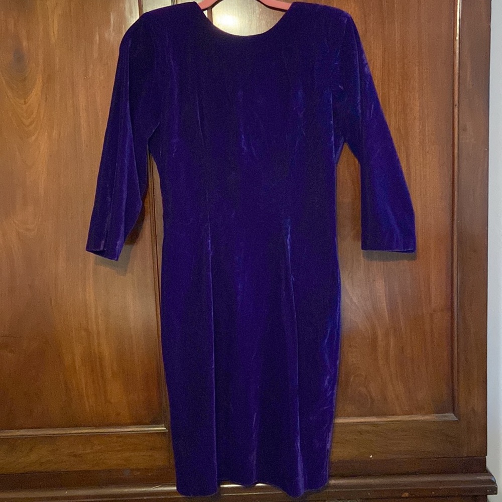Vintage purple velvet dress with low back and bow